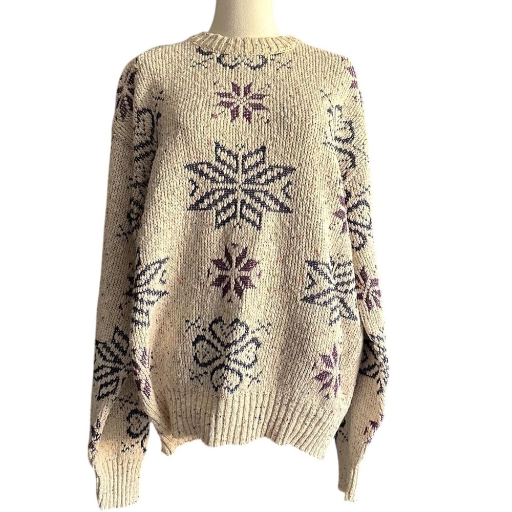 Vintage Winona Knits USA Snowflake Chunky Flecked Knit Cotton Sweater L